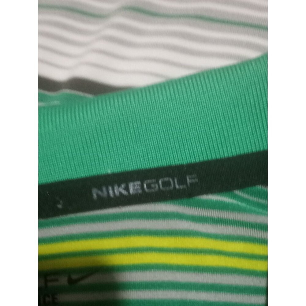 Nike Golf Tour Performance Green Gray Striped Dri Fit Casual Polo Shirt Large L - Picture 9 of 14